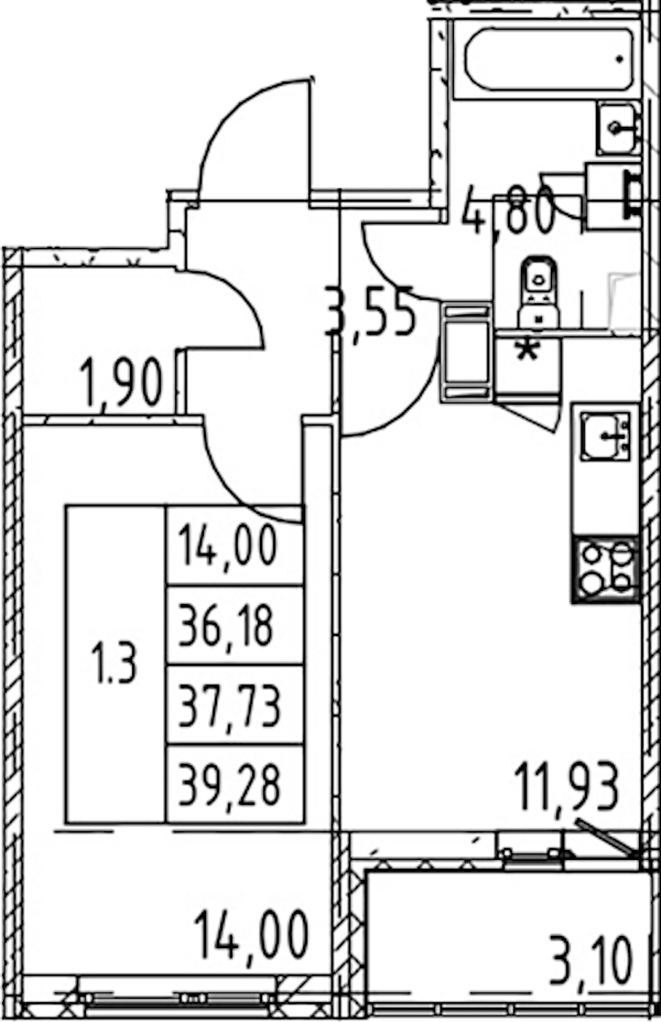 1-комнатная квартира 36.18 м², 12/12 эт., ЖК «Полис ЛАВрики»